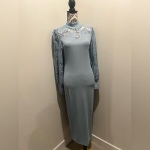 SHEIN Light Blue Lace Long Sleeve BodyCon Dress